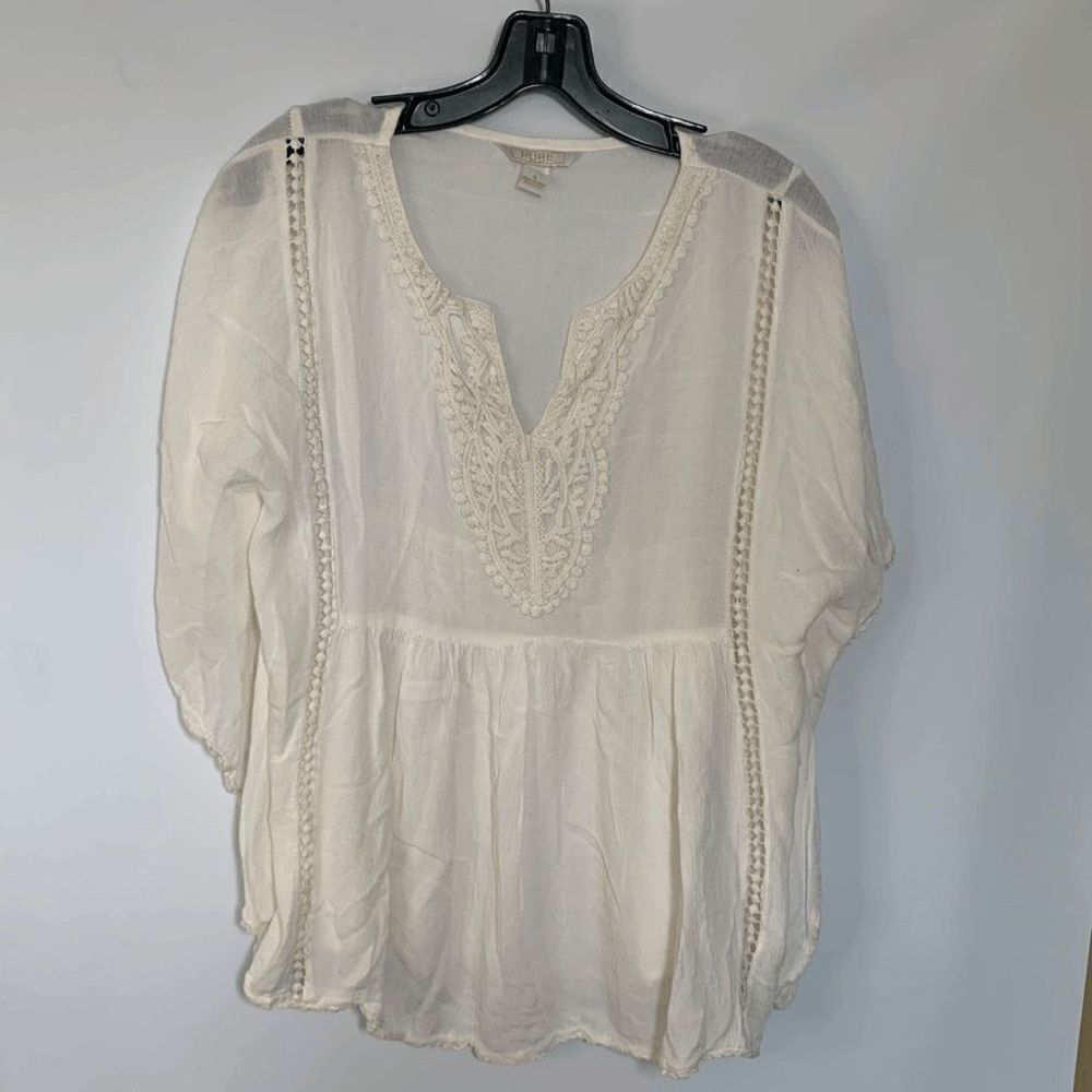 Pure by Exist Women's Semi-Sheer Notch Neck Butterfly Sleeves White Top Size S